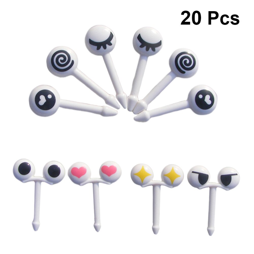 20 stk frugtgafler øjne dessert søde picks indretningstilbehør gaffel tandstikker bento forret sandwich