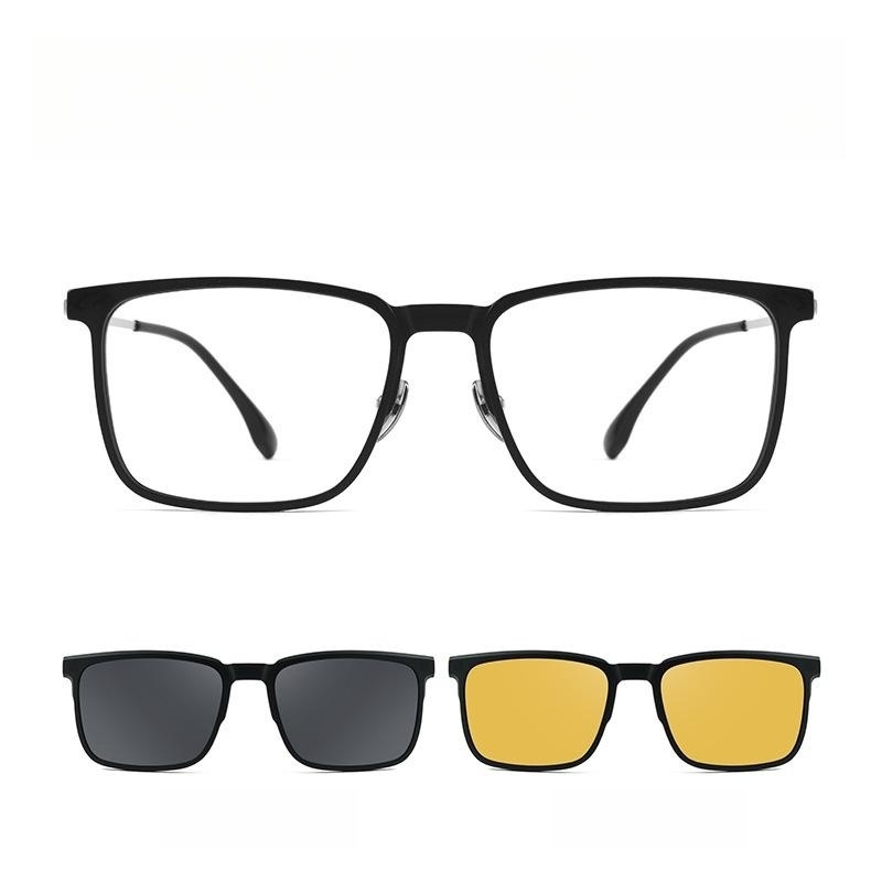 YIMARUILI, gafas con Clip magnético polarizado a la TR90, gafas graduadas ópticas cuadradas Retro de titanio puro, montura para hombres: Negro