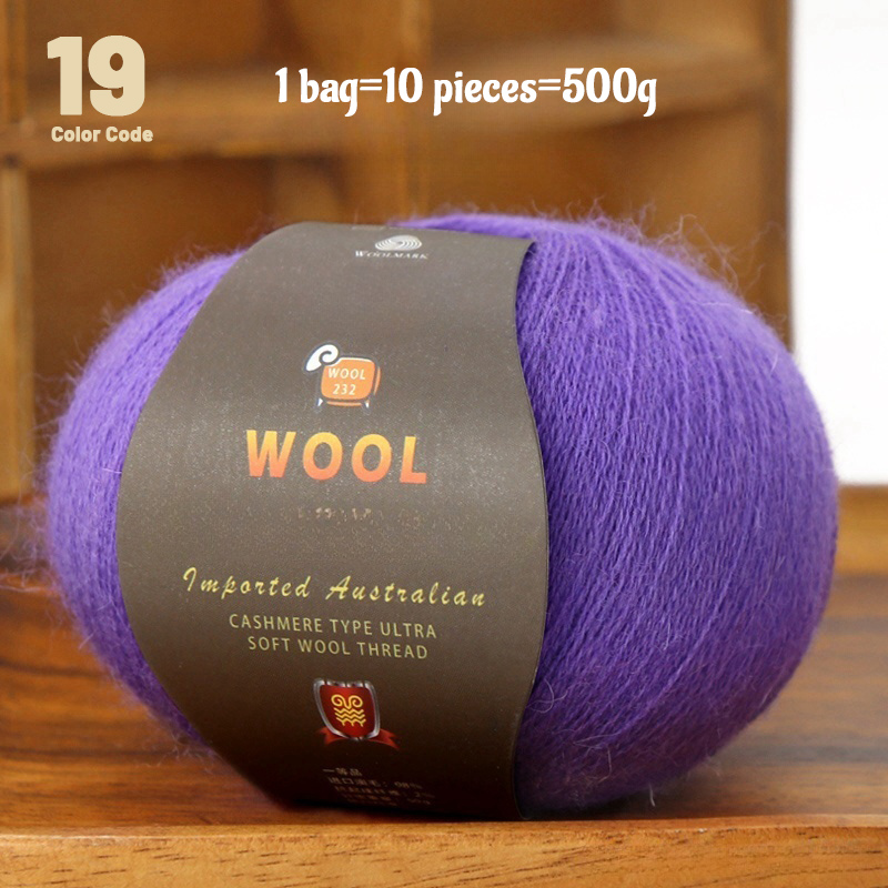 En stor pakke med  of 500g stk. kashmirgarn af fint uld, der bruges til håndlavet gør-det-selv-strikkegarn, til fremstilling af varme herre- og dametrøjer, tørklæder, huer, knæbeskyttere, handsker, bukser, tæpper, hobbyartikler og andre garnnøgler. , 1 poser = 10 stk. = 500g: Lilla