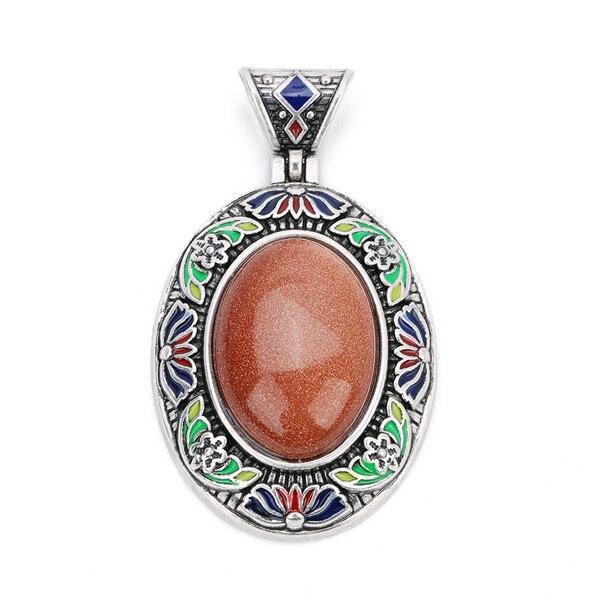 Natural Red Agates Opal Stone 32x40mm Pendants Necklace Jewelry Silver Plated Charm Crystal Boho Ethnic Egg DIY Jewelry Findings: gold sand