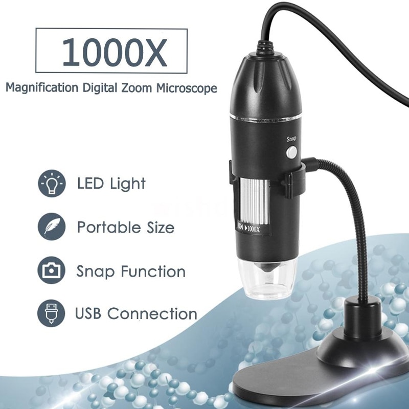 Digital Microscope 0.3 mp Real-Time Video Monitoring Hand Held Endoscope Digital Zoom Microscope Durable 1000X 8LED Waterproof