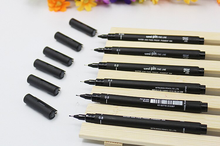 6 st/set liner pensel (pappersmärke vattentät) skrivtillbehör nål ritpenna äkta pigma micron nål penna
