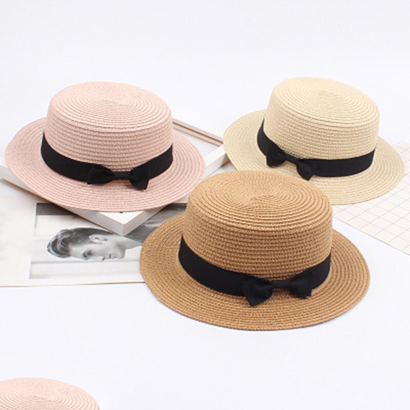 Summer women's Straw Hat Travel Shade Leisure Beach Hat Vacation Flat Eaves Bowknot Shade Sun Hat