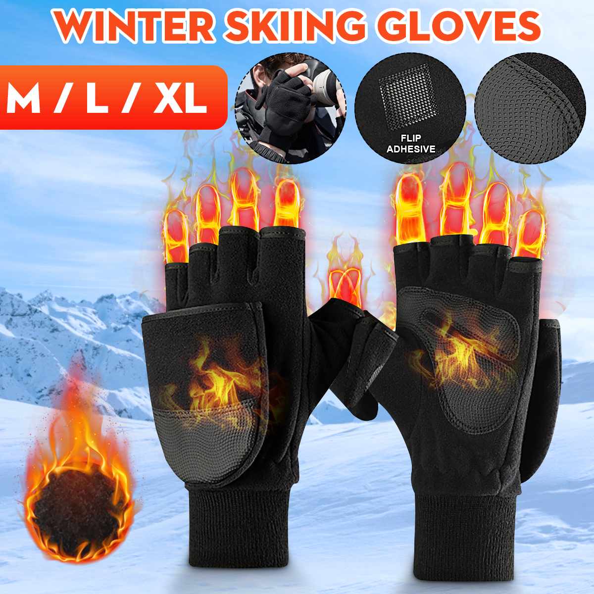 Winter Half Vinger Flip Handschoenen Outdoor Warme Mitten Winddicht Fleece Gevoerde Thermische Warme Handschoenen Guantes Rijden Rijden