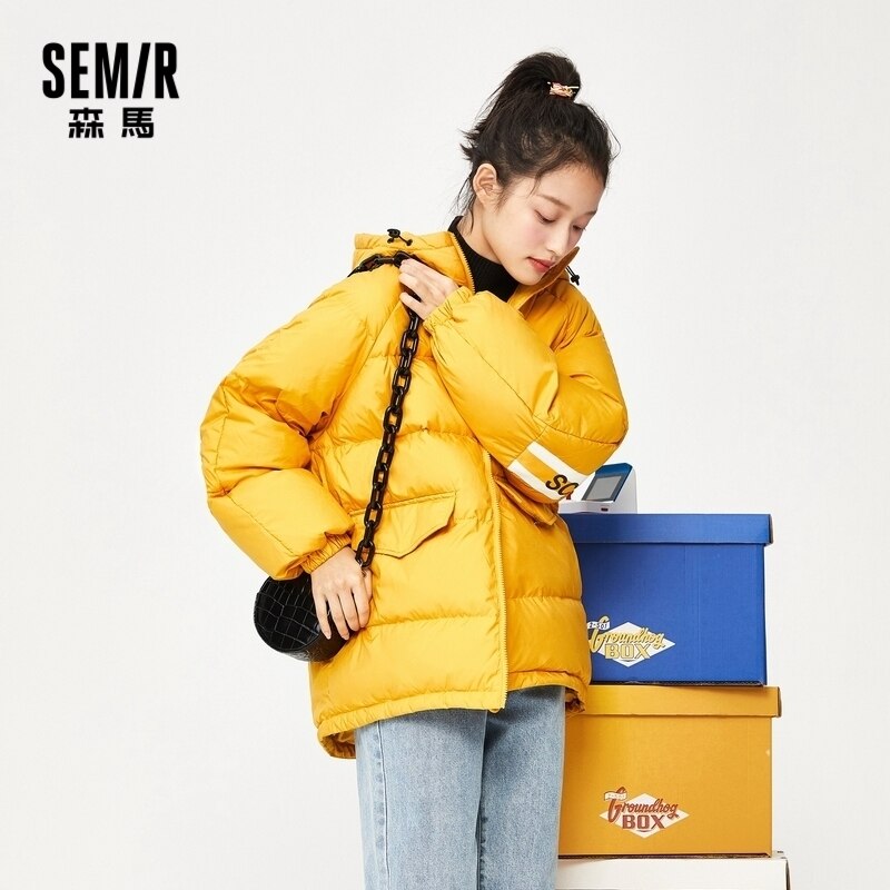 SEMIR-Chaqueta de plumas gruesas de longitud media para mujer, abrigo de invierno de costura con capucha, ropa cálida, chaquetas holgadas para mujer