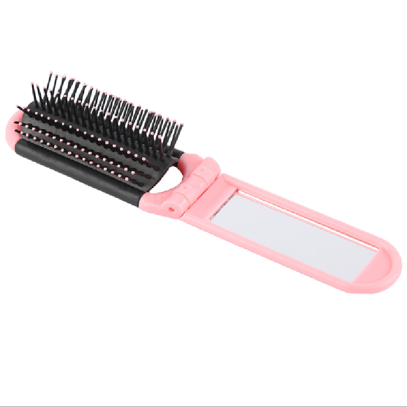 Cepillo de pelo plegable portátil con espejo, peine de viaje compacto, monedero de tamaño bolsillo, nueva , 1 unidad: Rosa