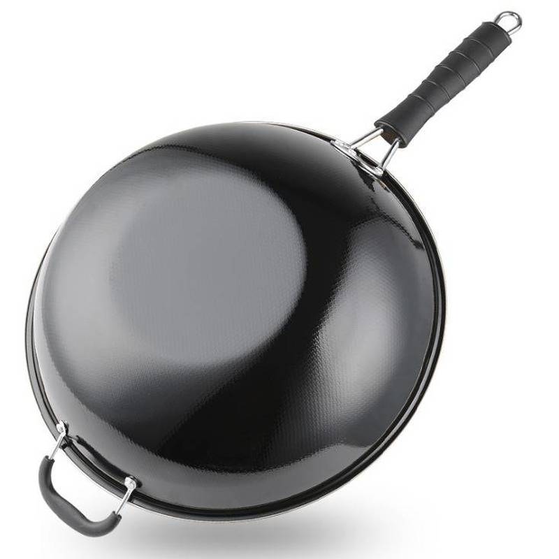 Emalj wok hushållsobelagd bärbar gasspis rundbottnad gryta induktionshäll rostar inte stekpanna med non-stick lock