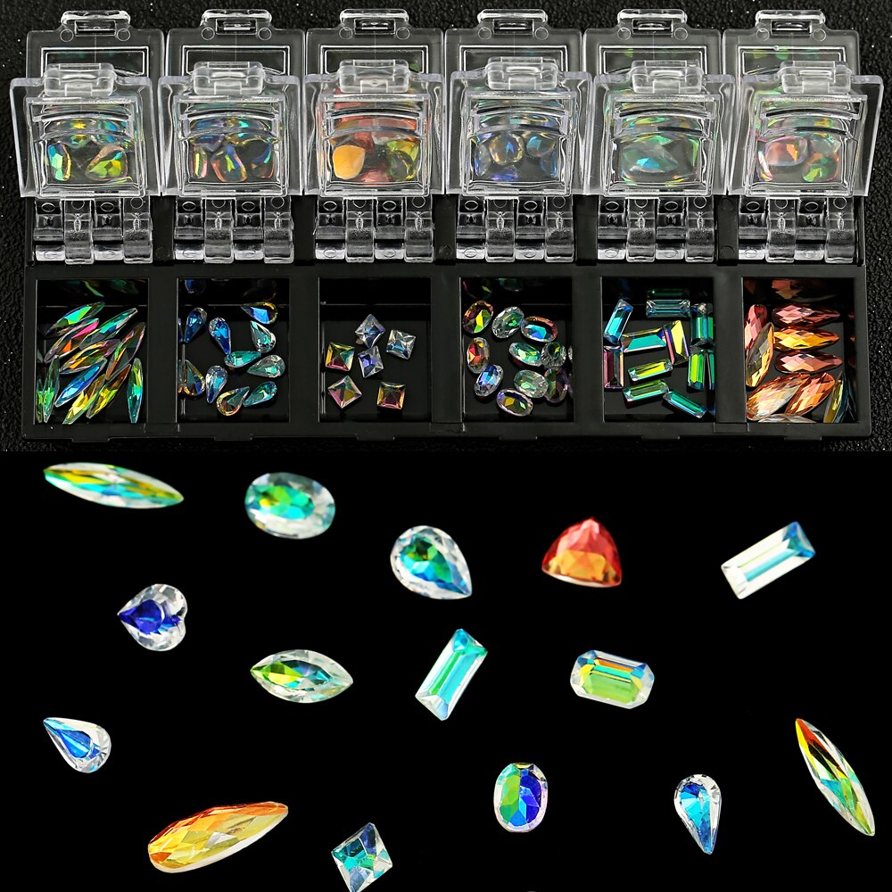 3d ab diamant ædelstene negle glitter rhinsten glas 12 æsker/sæt krystal nail art dekoration negle kunst dekorationer ozdoby do paznokci