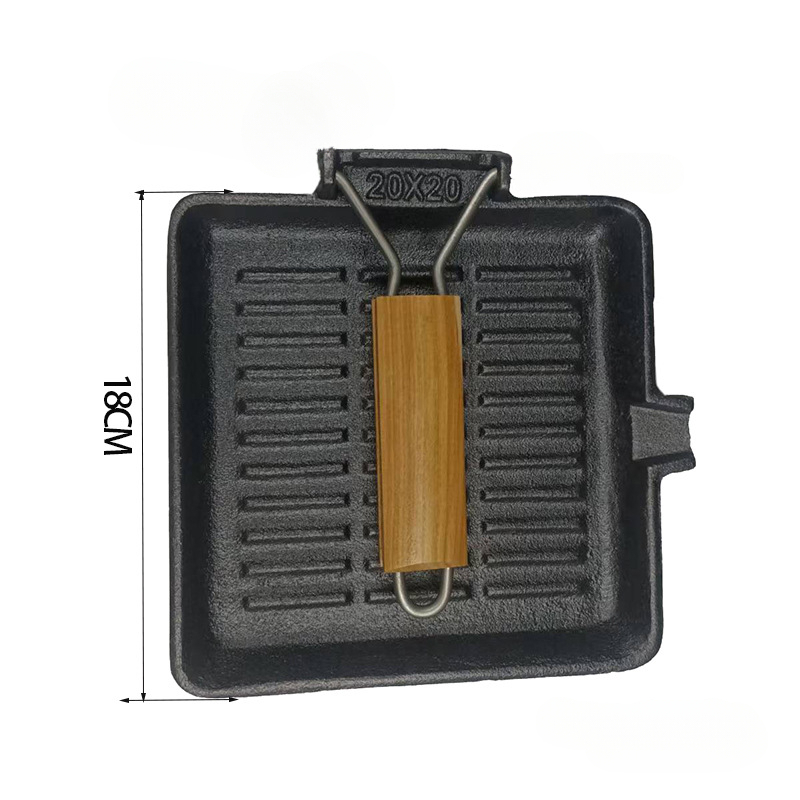Square and round grilling pans for induction cookers, universal use Cast iron skillet Foldable wooden handle Striped Noodle Sou: WHITE