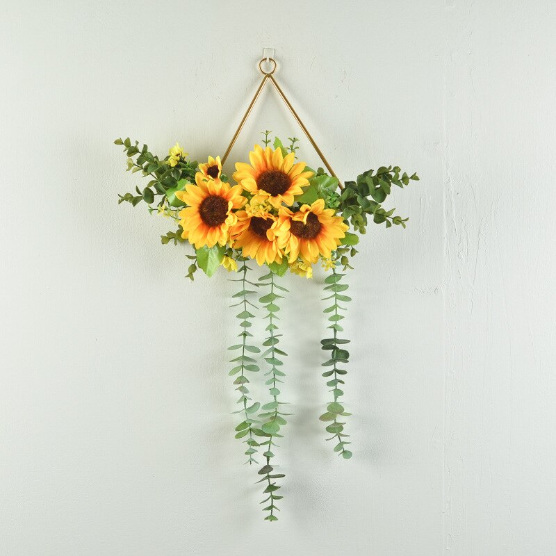 Cadre en métal géométrique de décoration de porte de couronne de cerceau à fleurs avec la fleur artificielle tenture murale de fête de mariage Décor mural