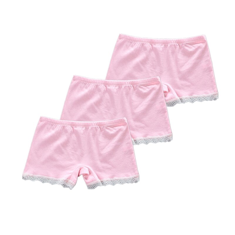Pantalones cortos de seguridad de verano para niñas, ropa transpirable de algodón, pantalones cortos de encaje, 3 uds./lote: Pink