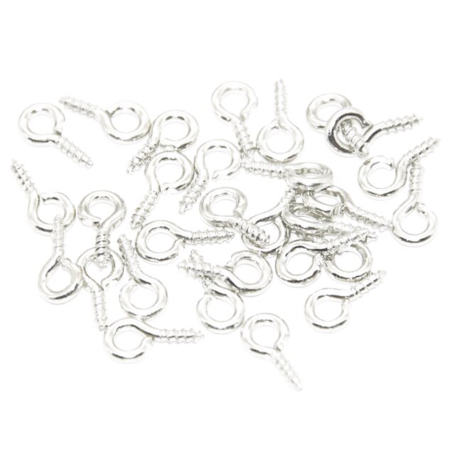 200pcs Small Tiny Mini Eye Pins Eyepins Hooks Eyelets Screw Threaded 9 Colors Clasps Hook For DIY Jewelry Making Findings: 6.5x13mm / White K
