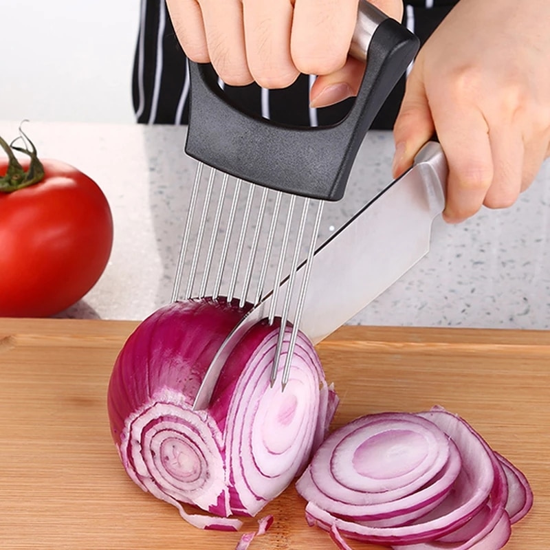 Multifunctionele Ui Groenten Slicer Snijden Losse Vlees Tomaat Hulp Gids Houder Snijden Gadget Veilig Vork Ui Snijder Keuken