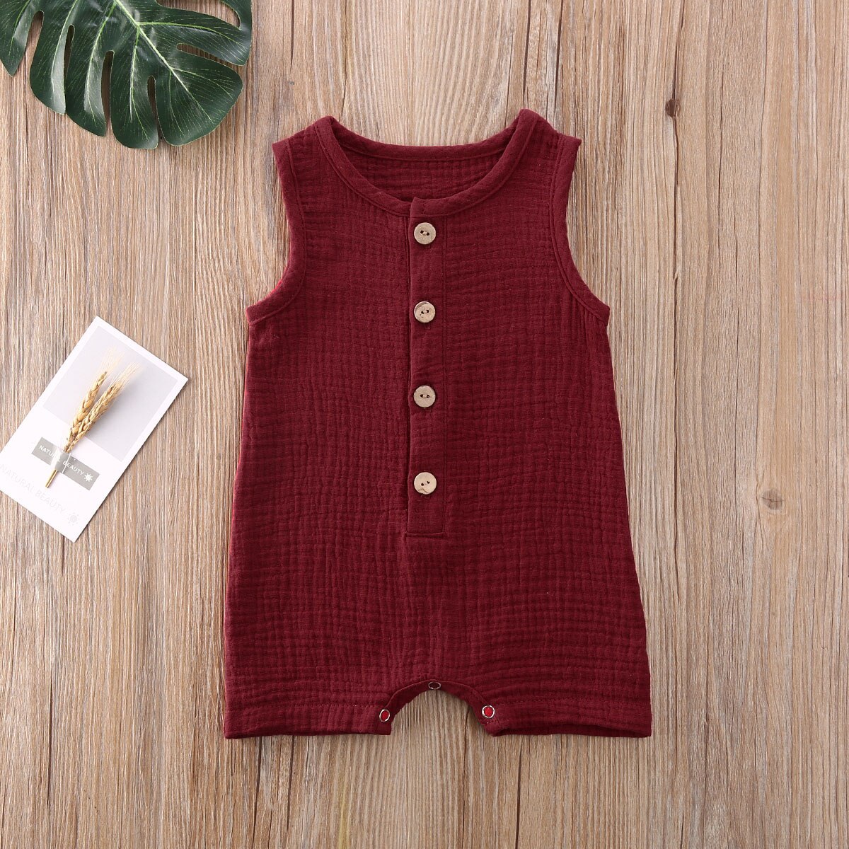 Peuter Baby Baby Meisjes Jongens Mouwloos Knoppen Effen Kleur Romper Zomer Katoen Linnen Jumpsuit: wine red / 24M