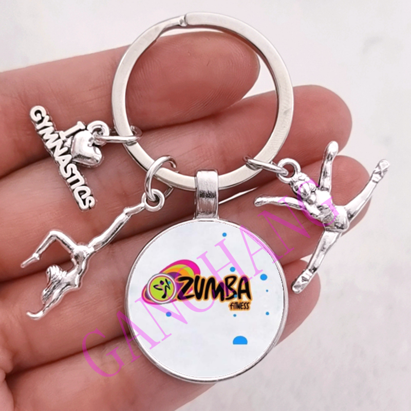 Mode Zumba Glas Sleutelhanger Fitness Dans Brief Foto Sleutelhanger Sport Gymnastiek sleutelhanger Ik hou van Fitness Sleutelhanger Sieraden