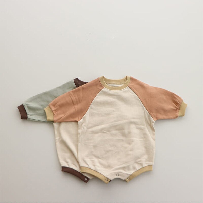 Suéter de algodón para bebé, ropa Coreana de otoño para niños y niñas, color de contraste, raglán, encantador, triángulo de escalada, de una pieza