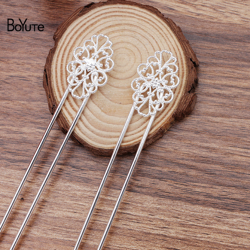 BoYuTe (10 stuks/partij) 12*115*2 MM Ijzer Haar Vork Haarspeld Lassen Messing Filigraan Diy Haaraccessoires
