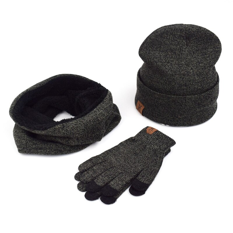 Et sæt mænd kvinder vinter hatte tørklæder handsker bomuld strikket hat tørklæde sæt til mandlige kvindelige vinter tilbehør 3 stykker hat tørklæde: Zhonggray