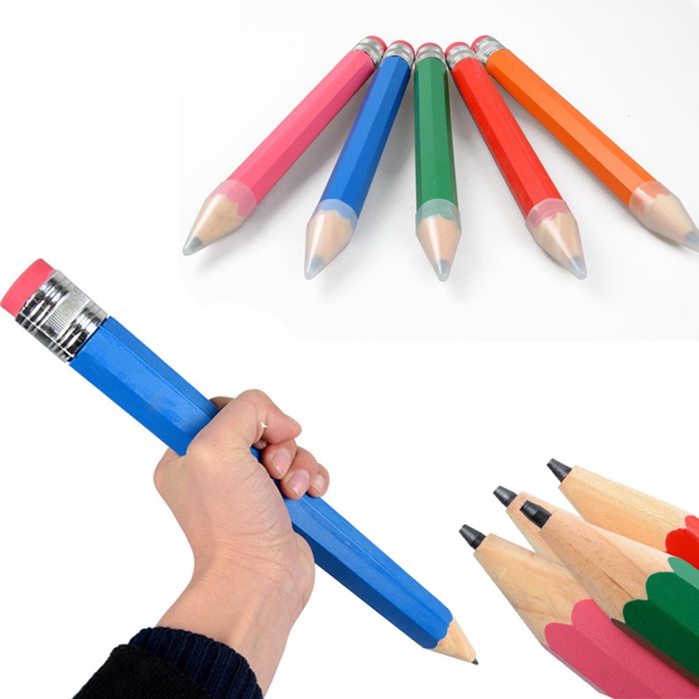 1 Pcs Wooden Pencil 35cm Large Wooden Graphite Lead Pencil Color Thick Pencil Props For Children