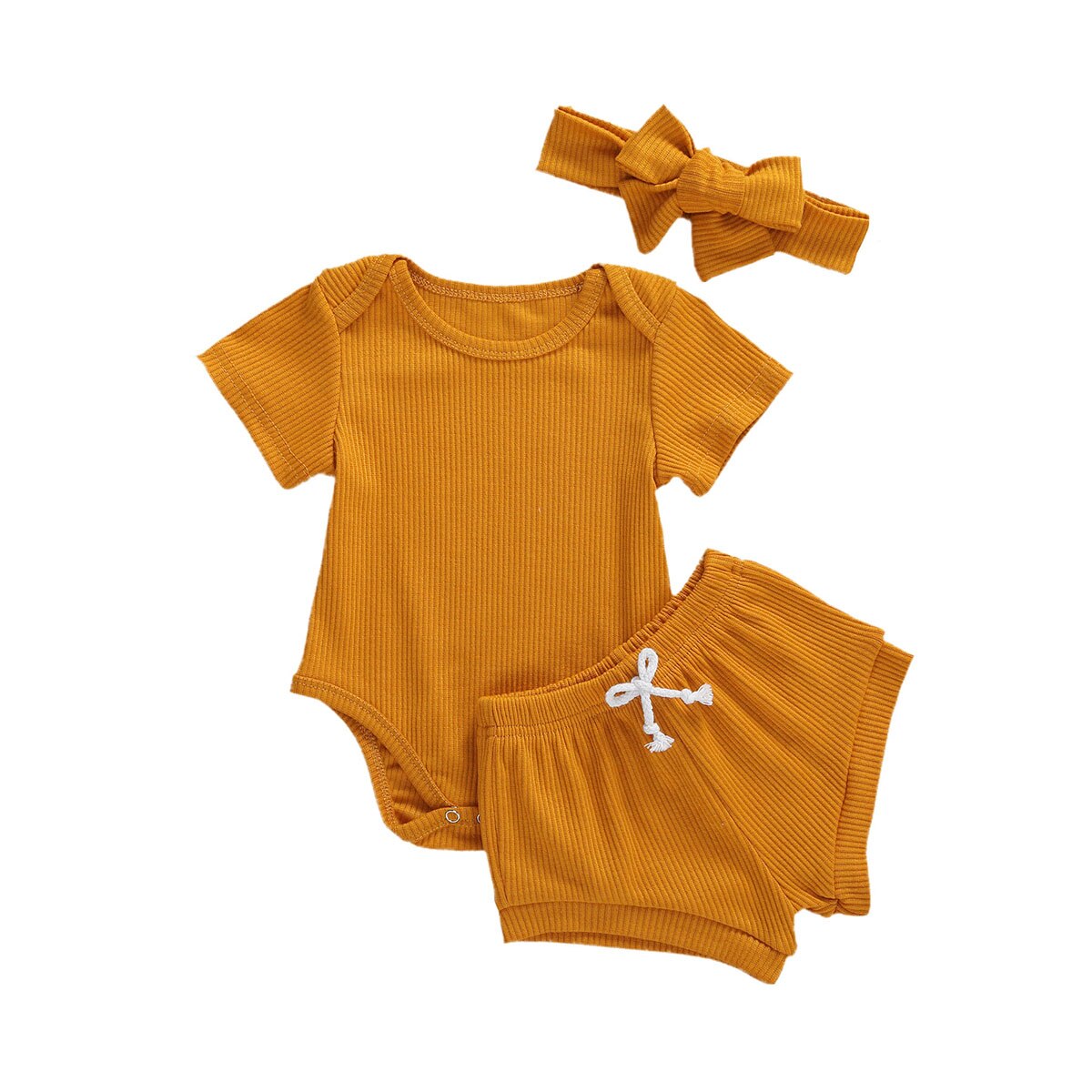 0-18m 3 st bebis flickor pojkar ribbade kläder set bebis pojke flicka ren färg kortärmade romper toppar+shorts byxor: D / 3m