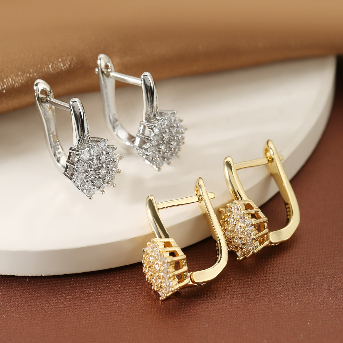 ZAKOL Fashion Rose Gold Color Flower Hoop Earrings dla kobiet CZ Crystal Zircon Earring Brincos