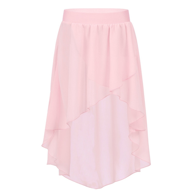 TiaoBug Kids Teens High-Low Elastic Waistband Chiffon Skirt Children Girls Ballet Tutu Latin Jazz Stage Lyrical Dance Costumes: Pink / 6