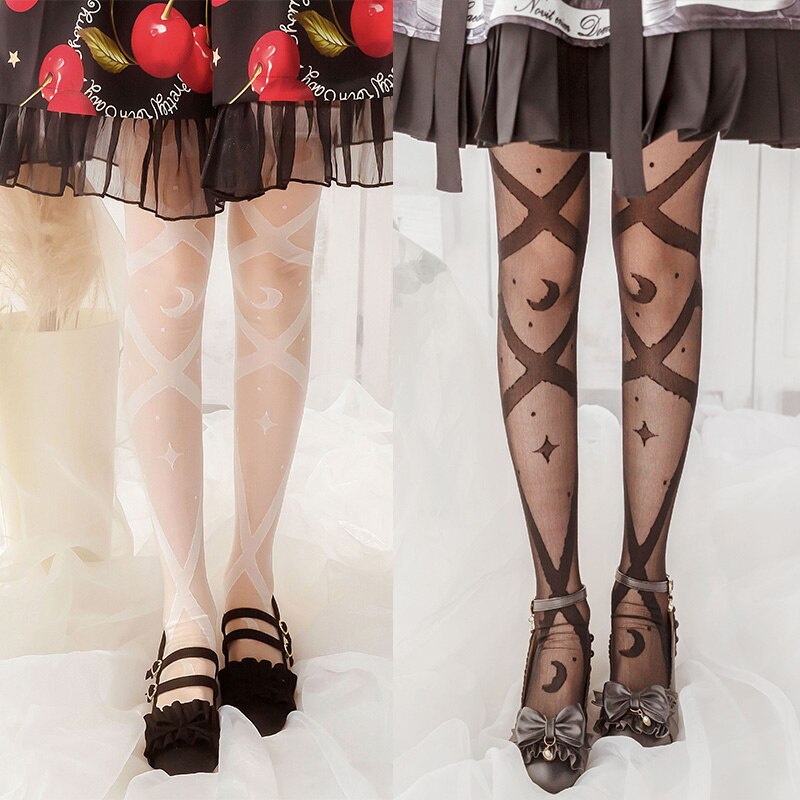 Originale måne og stjerner flettede lolita strømper tynde lolita knæstrømper
