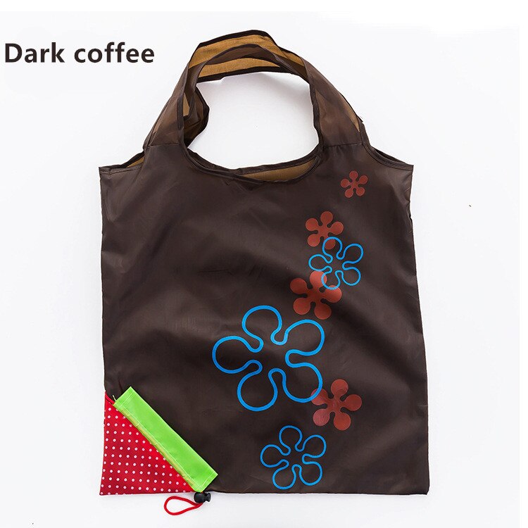 Reusable eco-friendly bag Foldable shopping bag Strawberry bag Handbag Foldable Grocery storage bag Nylon tote Bag: dark coffee