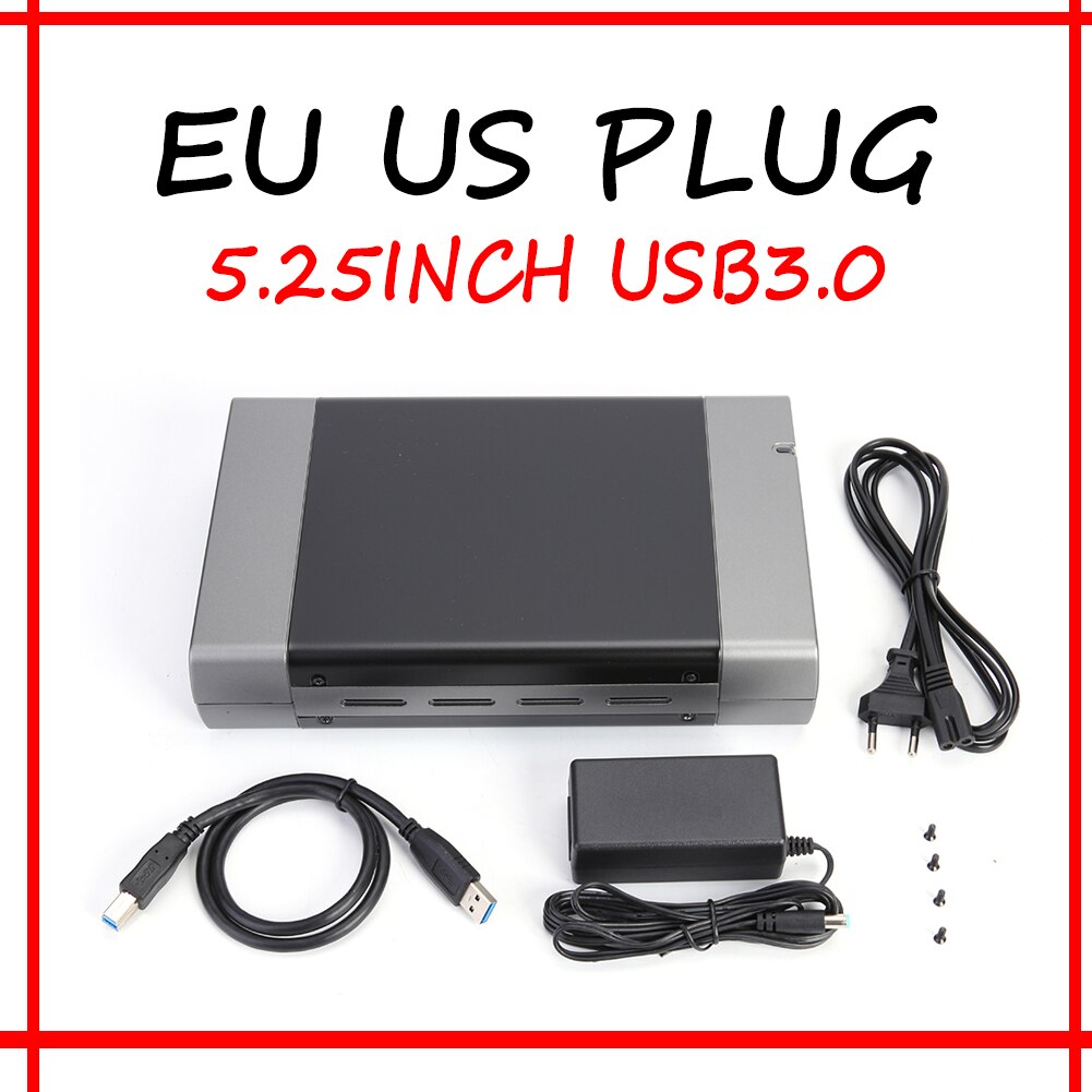 5.25 inch Aluminum Alloy Hard Disk Case Portable Upper and Lower Cover Structure USB3.0 to SATA USB-B Adapter Support 8T