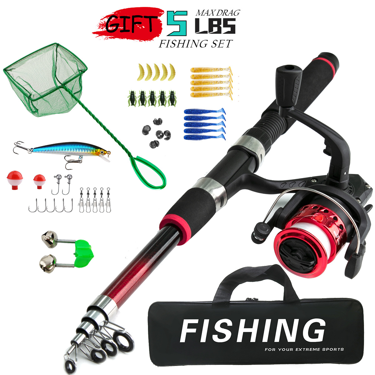 Hengelmolen voor kinderen Combo 1 8 m met zacht aas Schepnet Compleet vistuig: Paars