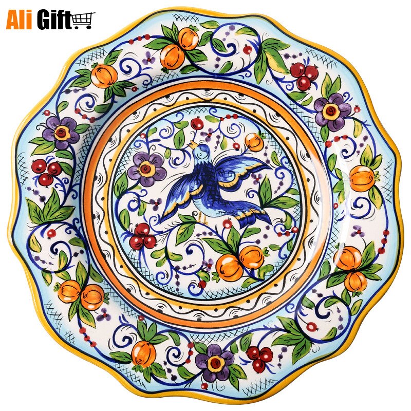 Plate Hand-painted Underglaze Color Crafts Ceramic Yellow Irregular Steak Plate Available Tableware Plate Saucer Cup