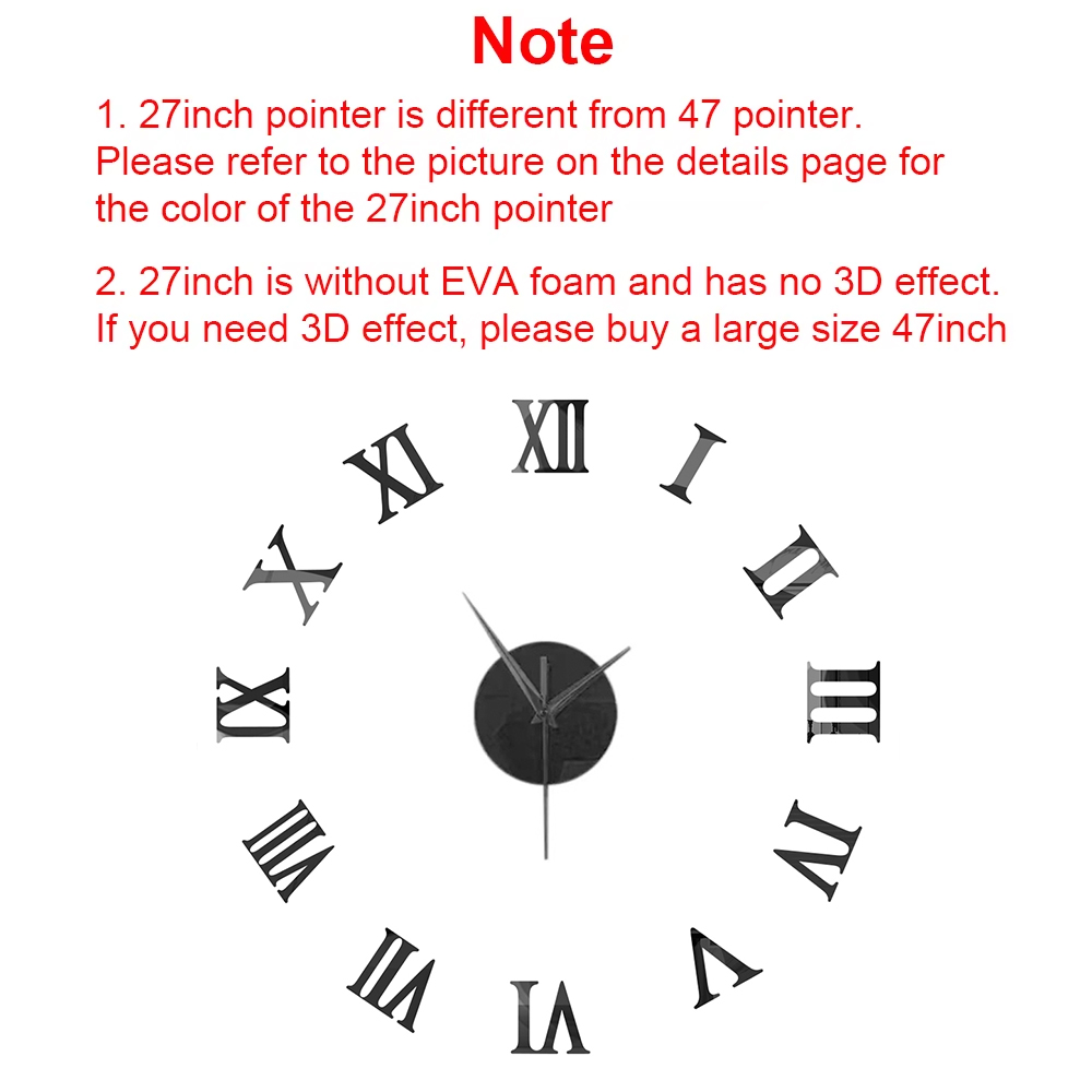 Relógio de parede moderno de 27 "~ 47", para decoração de sala de estar, sem moldura, faça você mesmo, com número de espelho, adesivo para decoração de quarto de casa