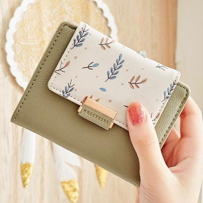 Fresh Flower Small Wallet Women Soft Leather Ladies Purse Brand Short Female Wallet Girl Cartera Coin Purse: Green