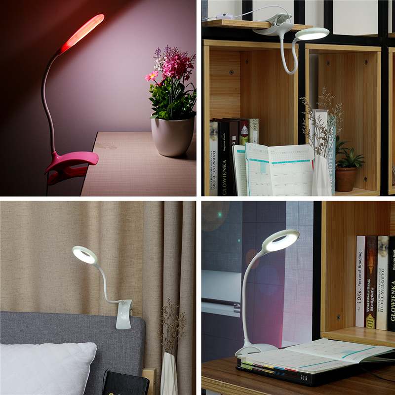 2-IN-1 USB Oplaadbare Led Bureaulamp Flexibele Zwanenhals Touch Tafellamp Clip On Lamp Wit Blauw roze Voor Boek Bed en Computer