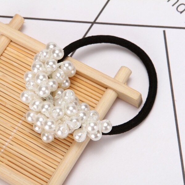 Perles bandeaux élastique pour queue de cheval filles chouchous Vintage élastiques bandes de cheveux en caoutchouc corde coiffure femmes accessoires de coiffure: White