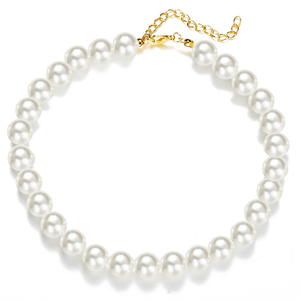 DIEZI Vintage Simple Imitation Pearl Short Collar Necklace Statement Choker Necklaces For Women Jewelry: 1.4cm