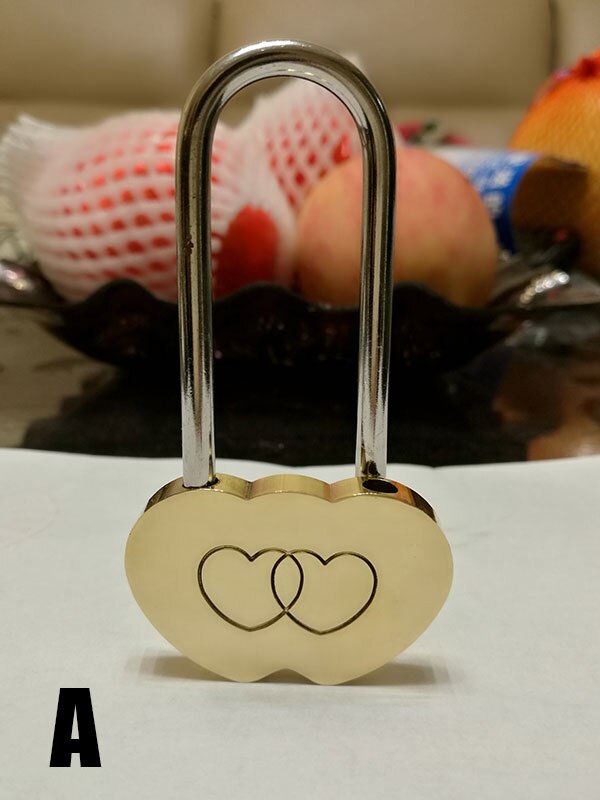 Mini messing hængelås kærlighedslås ønske lås graveret dobbelt hjerte valentines jubilæumsdag elskere bryllup kærligheds lås: -en