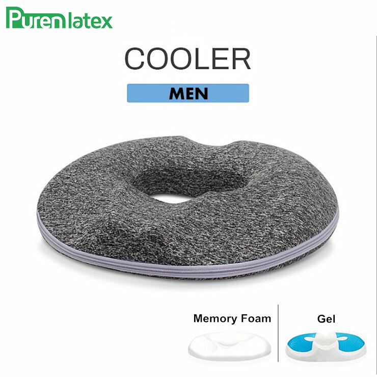 PurenLatex Summer Ice Cold Gel Memory Foam Office Chair Cushion Car Seat Coccyx Comfort Hemorrhoids Treat Post Surgery Pillow: Men Grey