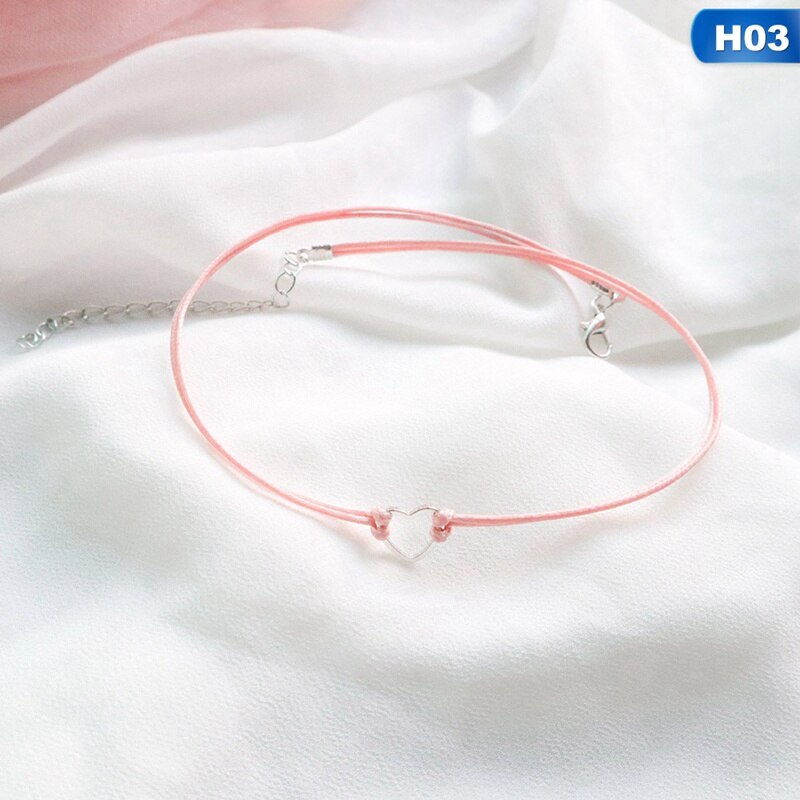 Pink Peach Heart Pendant Choker Short Clavicle Necklaces For Girl Cute Aesthetic Jewelrys: H03