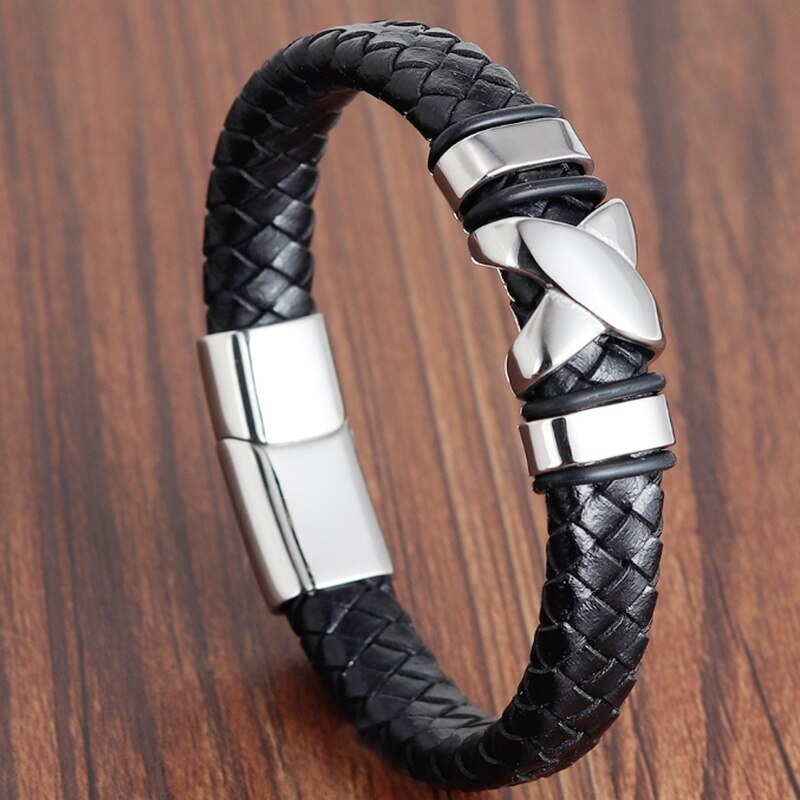 Men Retro Magnetic Clasp Bracelet Gold and Silver Color Bracelet: silver