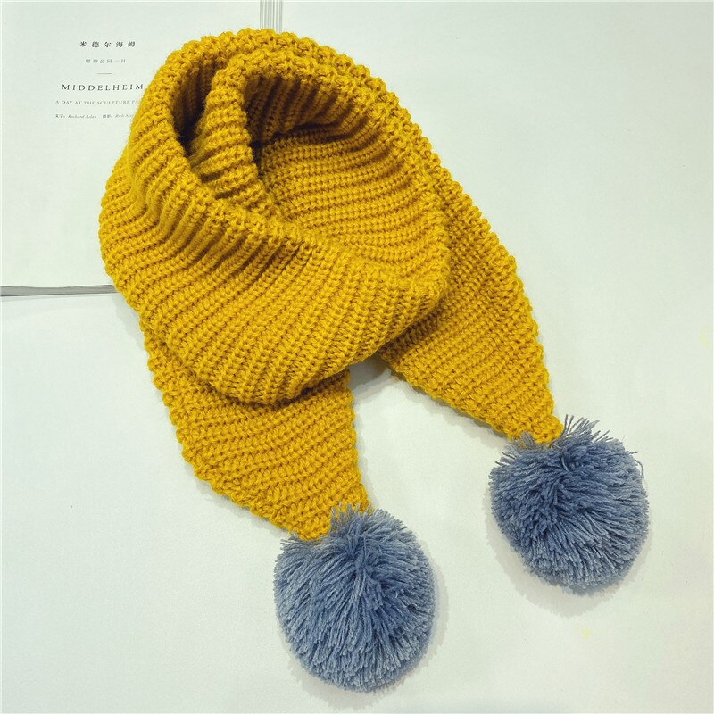 Verdikte gebreide kindersjaal effen kleur kruisstreep jongens en meisjes lange handdoek hangende bal winter warm baby haar nek: 7