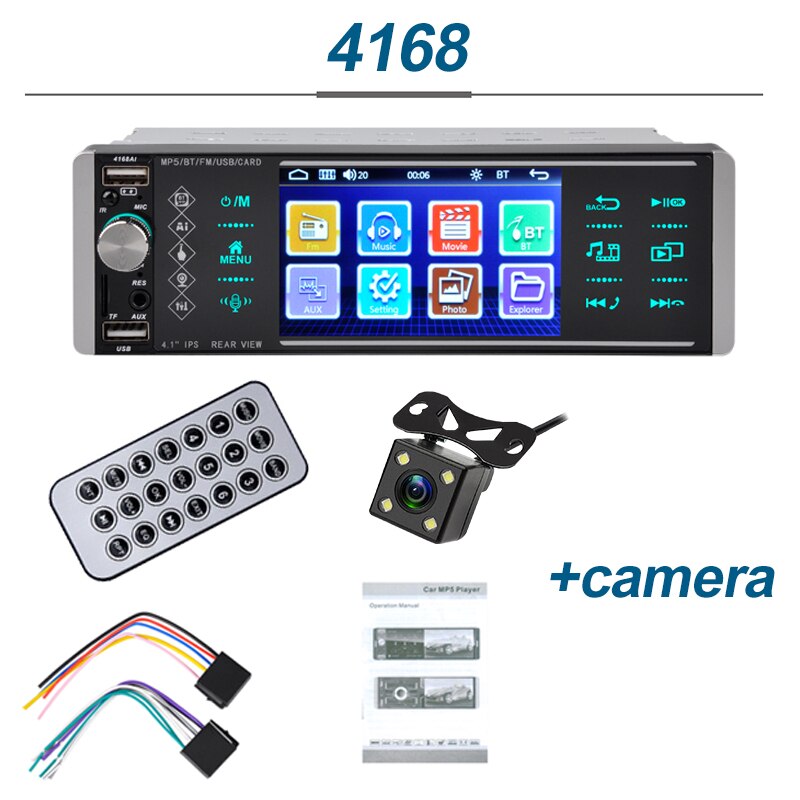 Radio con GPS para coche, reproductor Mp5, 1din, táctil, RDS, AM, FM, 4 USB, 5,1/4 pulgadas, interconexión bidireccional, compatible con Android 10, Mirrorlink: 4168A with camera
