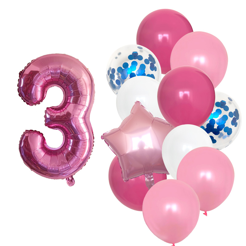 12pcs Girls First Birthday Party Balloons Pink Number Baloon Birthday Decoration Girls 1 2 3 4 5 6 7 8 9 Years Party Supplies: Light Grey