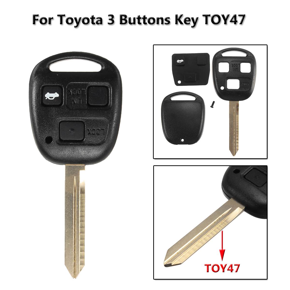 3 Button Car Remote Key Case Fob Toy47 Key Blank For Toyota Corolla Camry Yaris Hiace Avensis