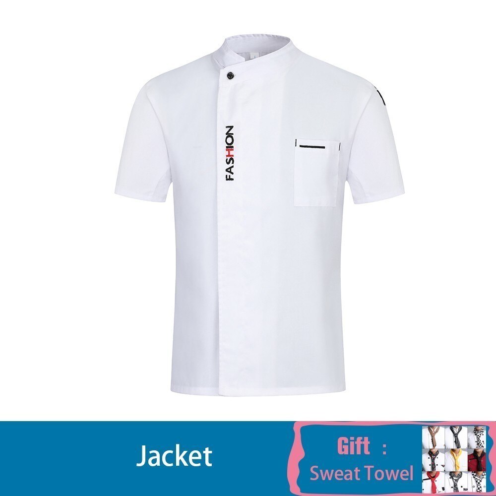 Chef Waiter Short Sleeve Jacket Kitchen Restaurant Uniforms Unisex Hotel Sushi Costume Barbershop Work Clothes Free Scarf: White / XL