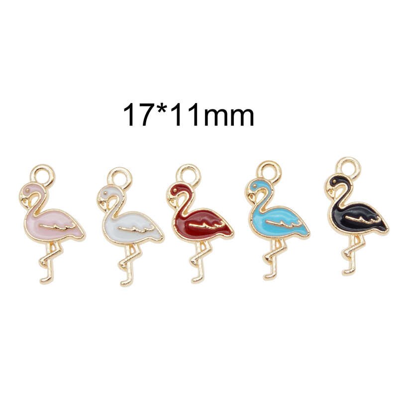 Julie Wang 10PCS Enamel Flamingo Charms Mixed 5 Colors Small Bird Animal Pendants Alloy Gold Tone Jewelry Making Accessory