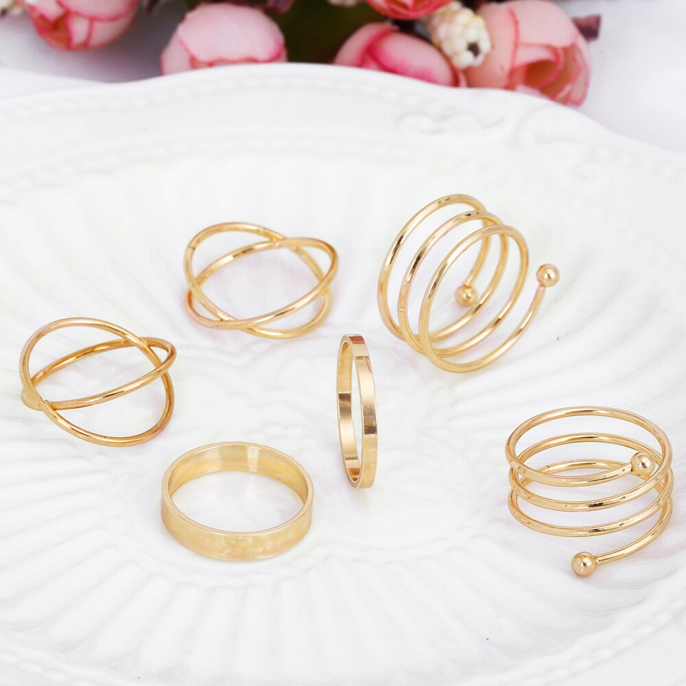 KISSWIFE Heißer Einzigartige Ring Set Punk Gold Farbe Knuckle Ringe für frauen Finger Ring 6 PCS Ring Set Beste