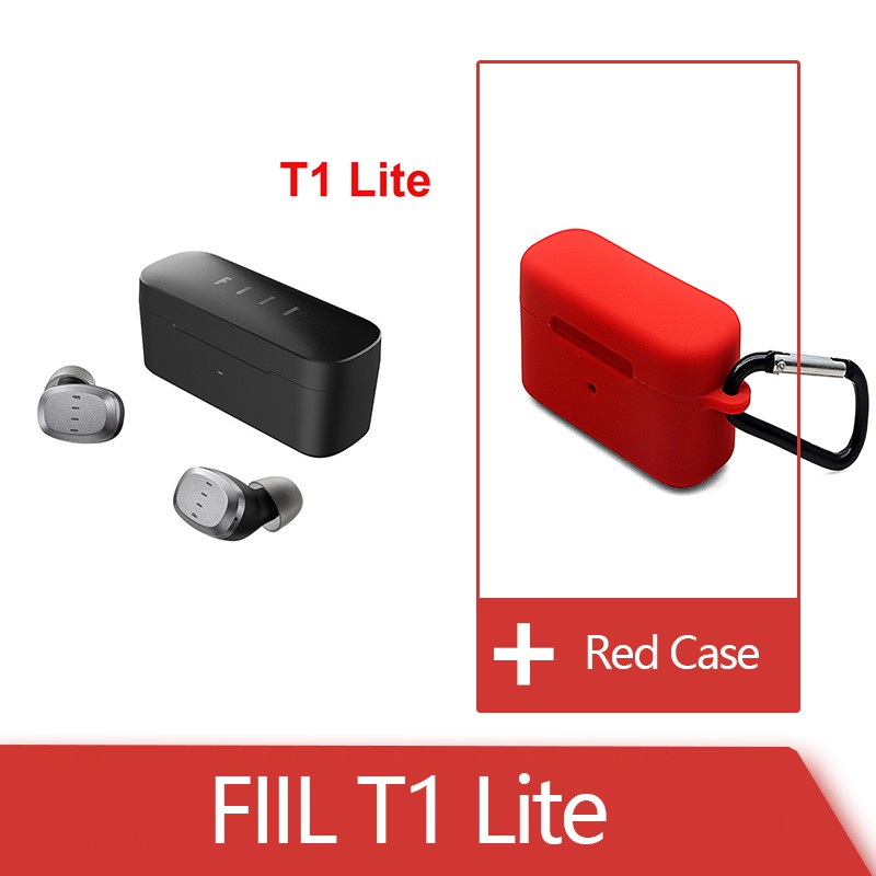 FIIL – écouteurs sans fil T1 Lite TWS Bluetooth 5.2, oreillettes authentiques, longue durée de vie de la batterie, ENC HiFi IPX7, microphone étanche: Add Red Case