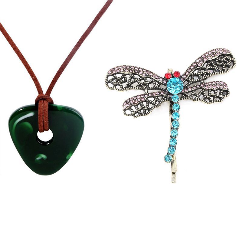 Film Coraline Halskette Grüner Sichtstein Anhänger Halskette Seilkette Schwarzes Skelett Schlüsselhalsband Libelle Haarnadel Schmuck: Nachgemachter Rhodium überzogen