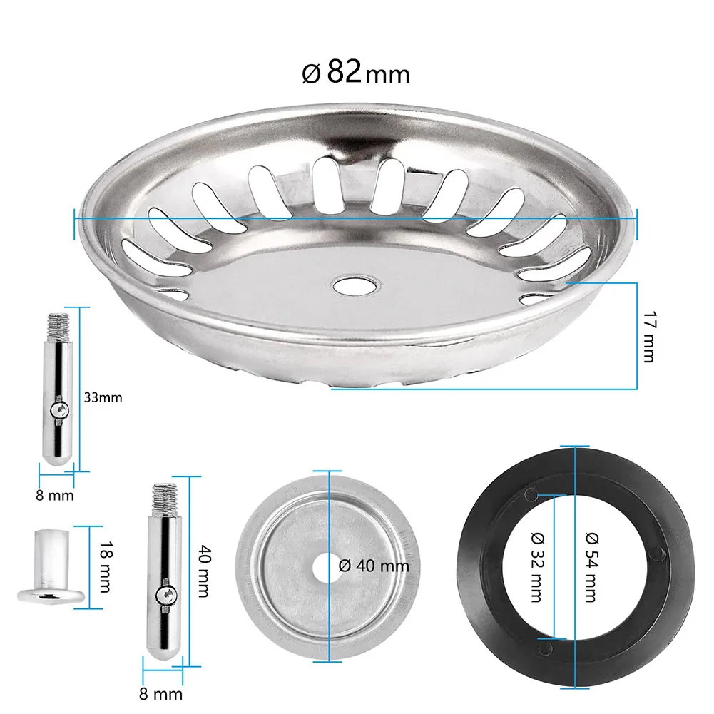 Premium Kitchen Sink Strainer Replacement Waste Plug Basin Drain Filter Steel 80mm/82mm/84mm Waste Plug Fixing Pin Hourglass: Black Nickel